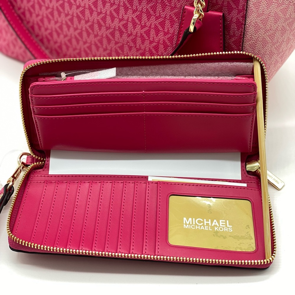 Michael Kors Jet Set Large Logo
Shoulder Bag Chain Tote And Wallet Set Pink - Picture 6 of 16